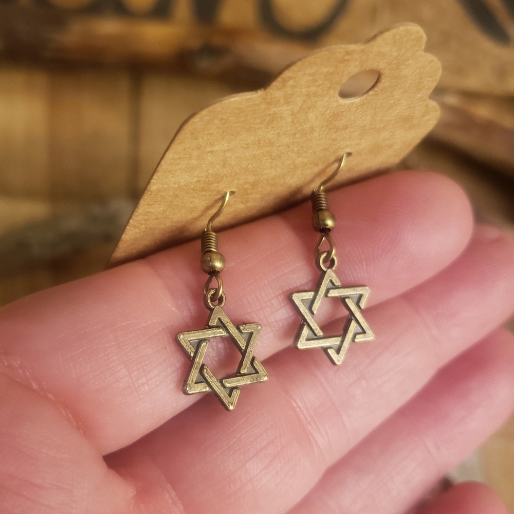 Small Hanukkah STAR of David earrings Bat Bar Mitzvah Gift idea Antique Bronze